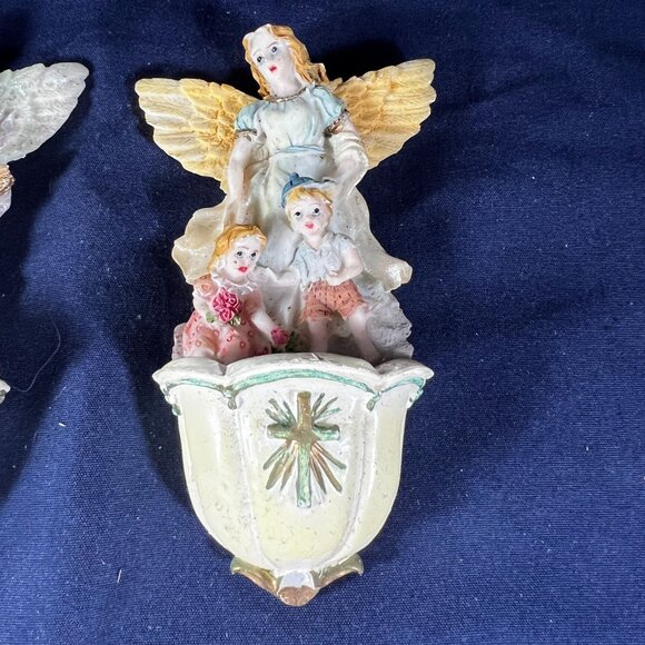Set Of 4 Vintage Magnetic Angel Holy Water Font With Children & Cross Details - Picture 4 of 6